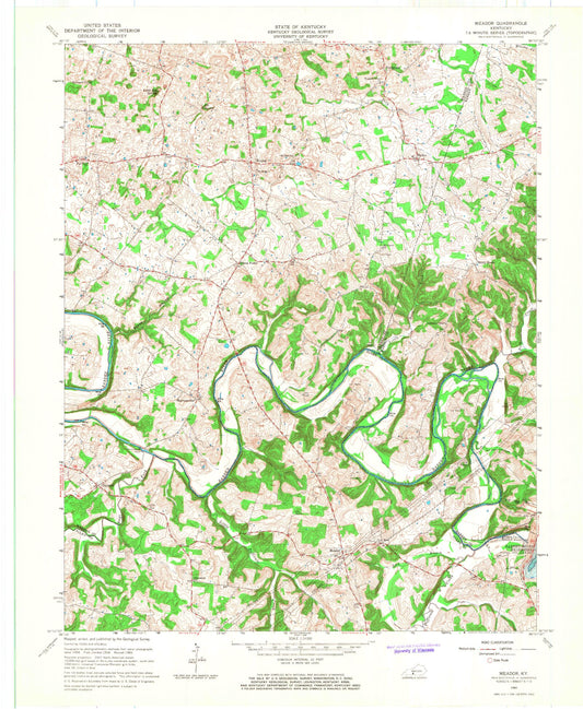 Classic USGS Meador Kentucky 7.5'x7.5' Topo Map Image