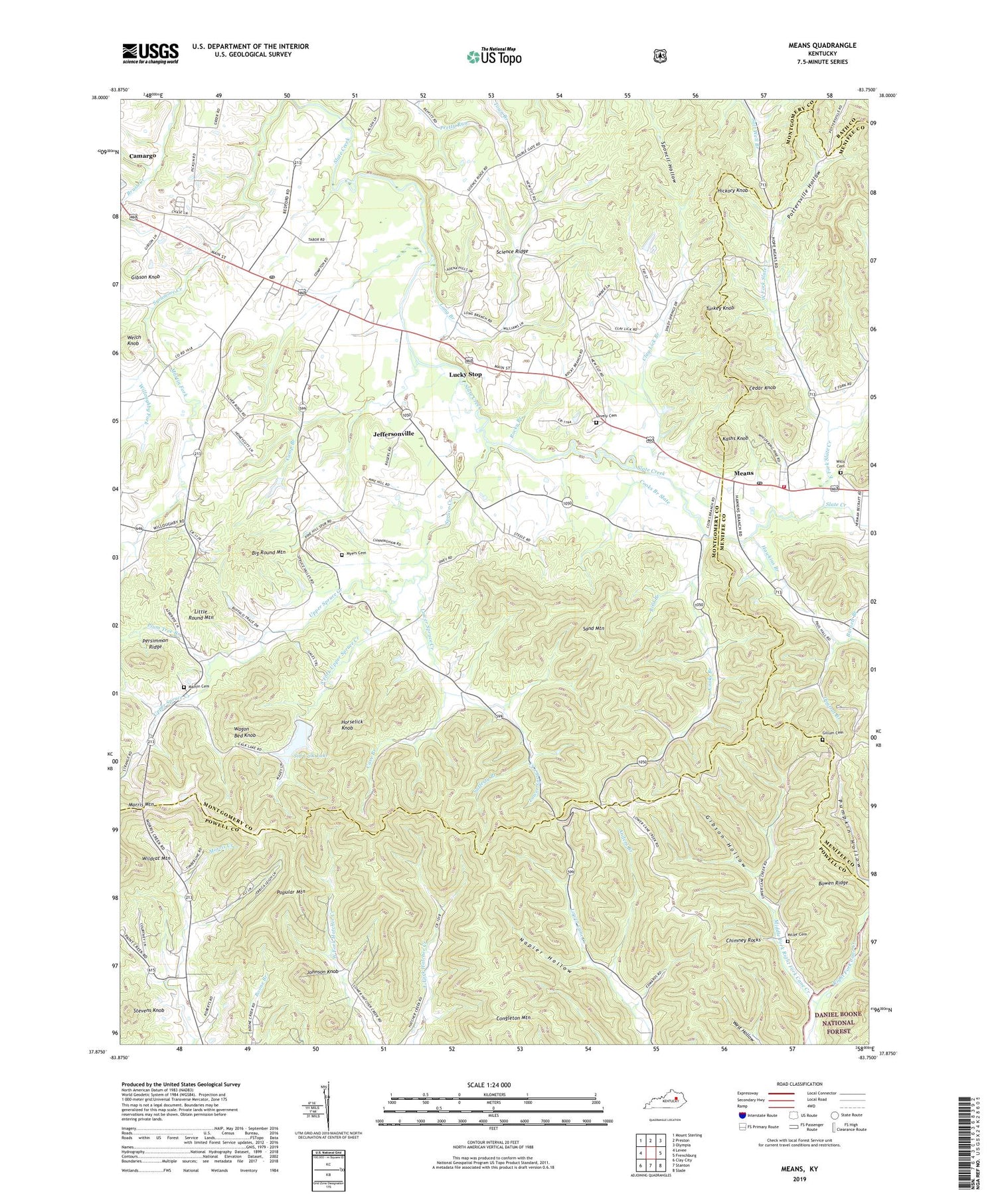 Means Kentucky US Topo Map Image