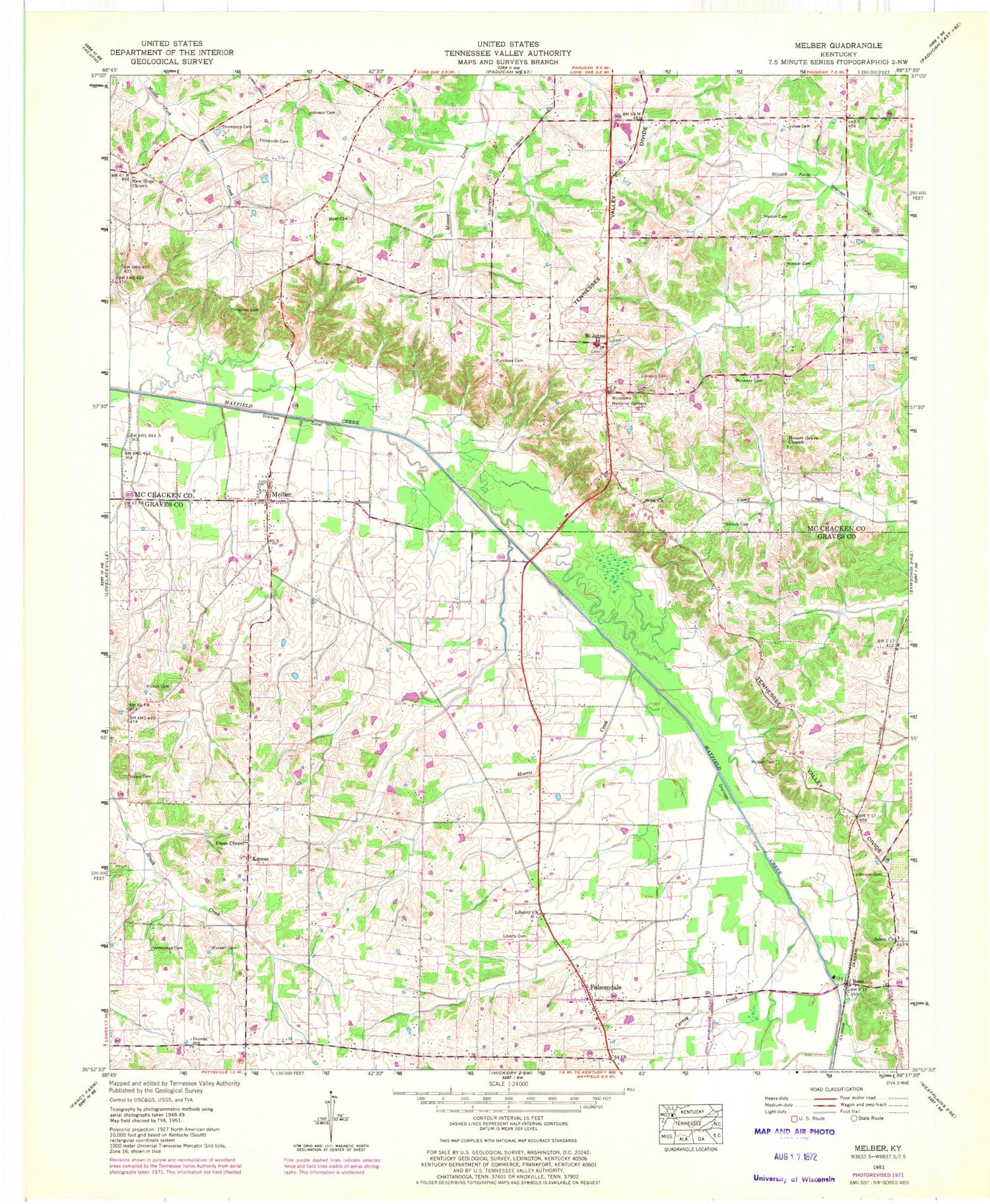 Classic USGS Melber Kentucky 7.5'x7.5' Topo Map Image