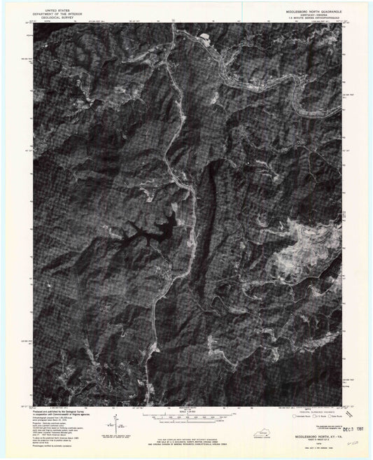 Classic USGS Middlesboro North Kentucky 7.5'x7.5' Topo Map Image