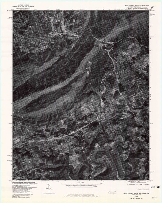 Classic USGS Middlesboro South Kentucky 7.5'x7.5' Topo Map Image