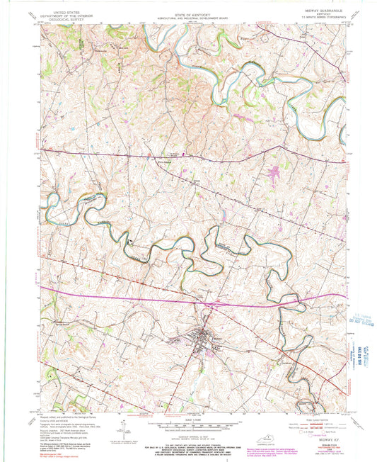 Classic USGS Midway Kentucky 7.5'x7.5' Topo Map Image
