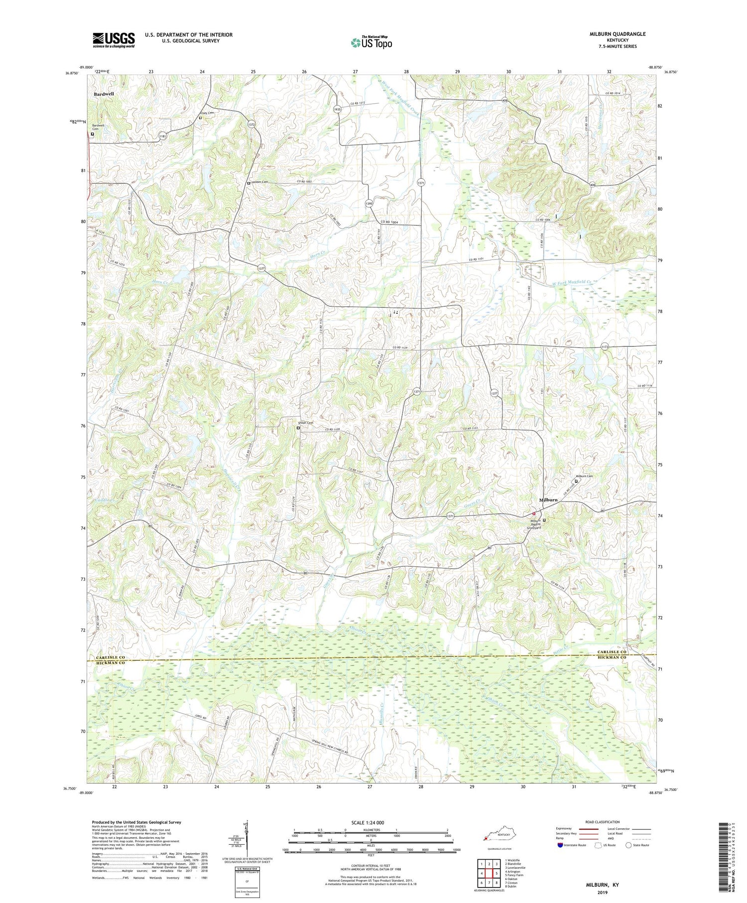 Milburn Kentucky US Topo Map Image