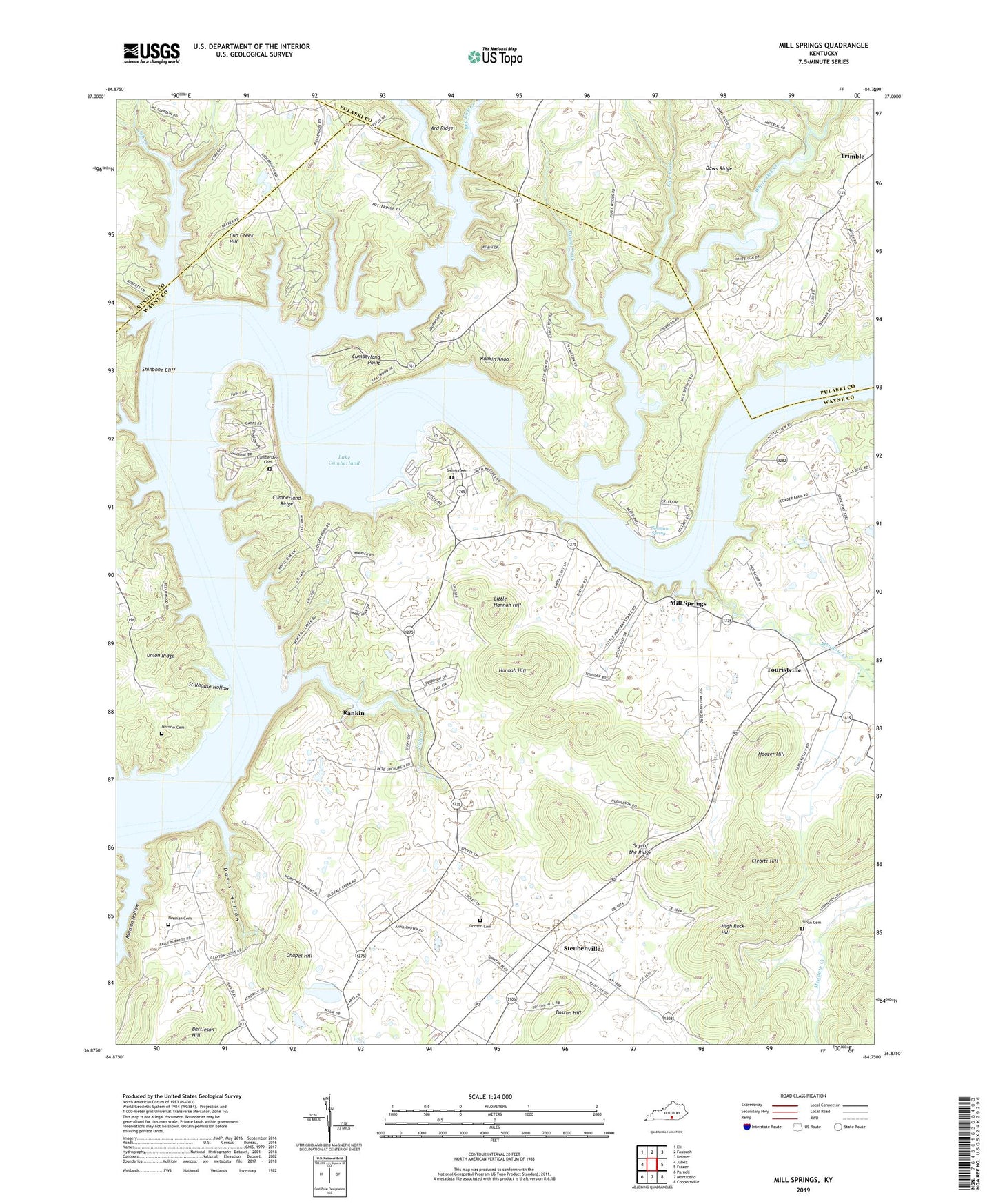 Mill Springs Kentucky US Topo Map Image