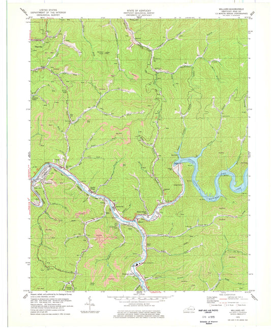 Classic USGS Millard Kentucky 7.5'x7.5' Topo Map Image
