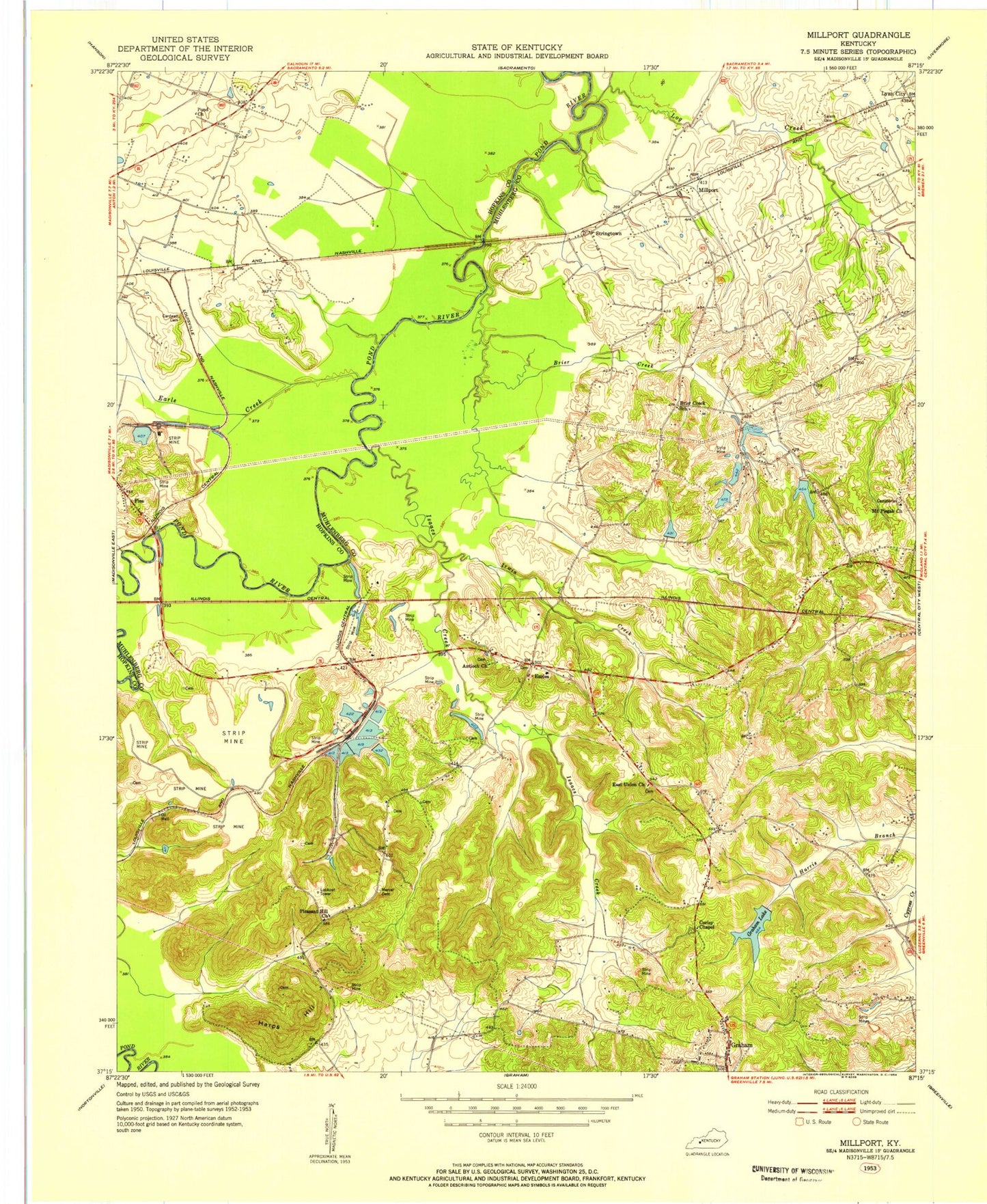 Classic USGS Millport Kentucky 7.5'x7.5' Topo Map Image