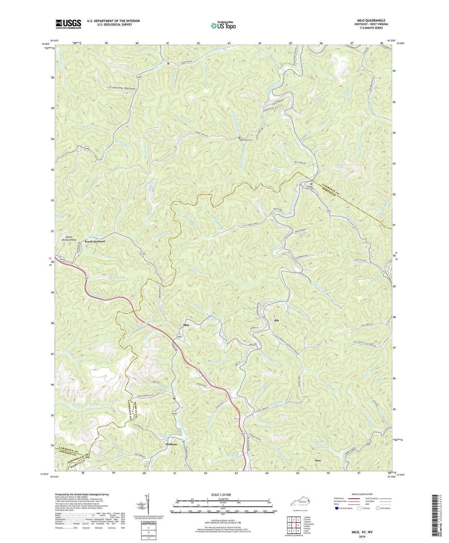 Milo Kentucky US Topo Map Image