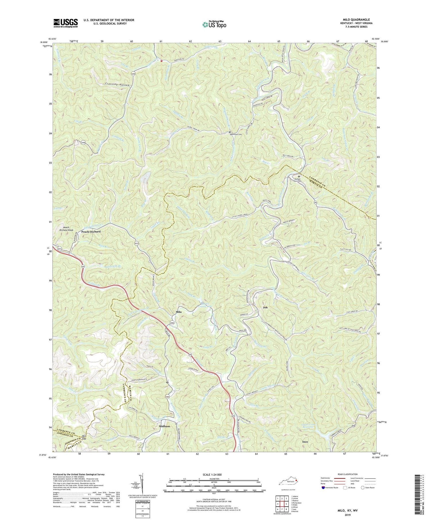 Milo Kentucky US Topo Map Image