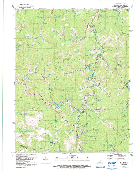 Classic USGS Milo Kentucky 7.5'x7.5' Topo Map Image