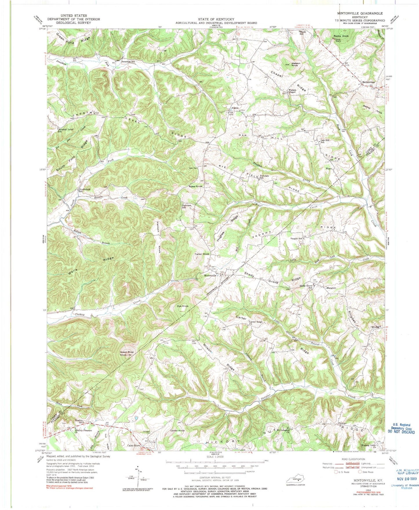 Classic USGS Mintonville Kentucky 7.5'x7.5' Topo Map Image