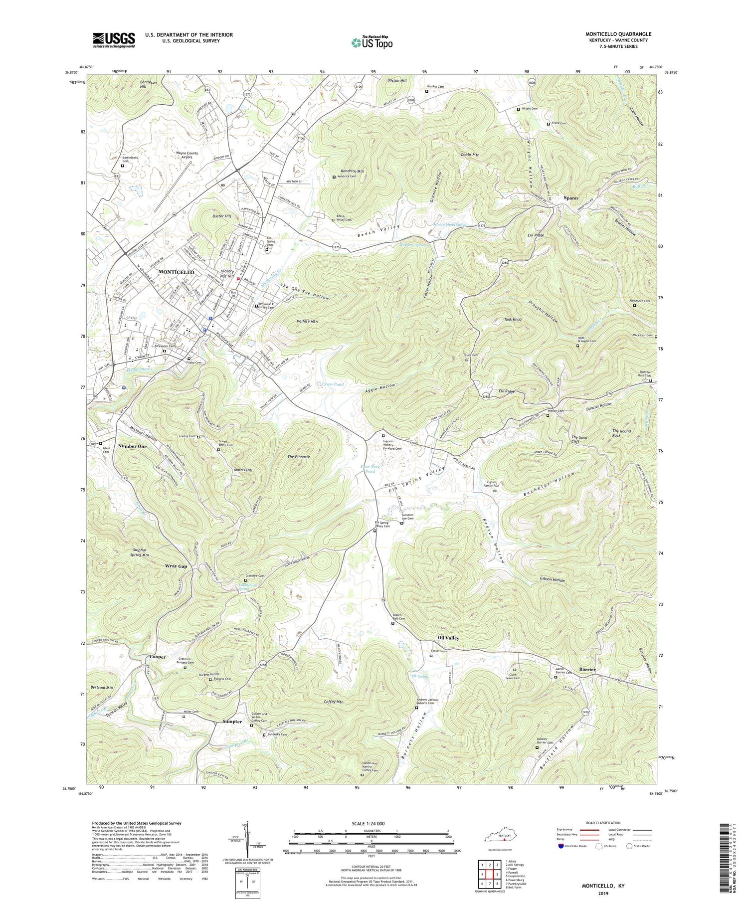 Monticello Kentucky US Topo Map Image
