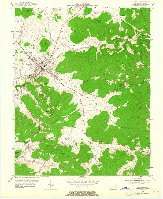 Classic USGS Monticello Kentucky 7.5'x7.5' Topo Map Image