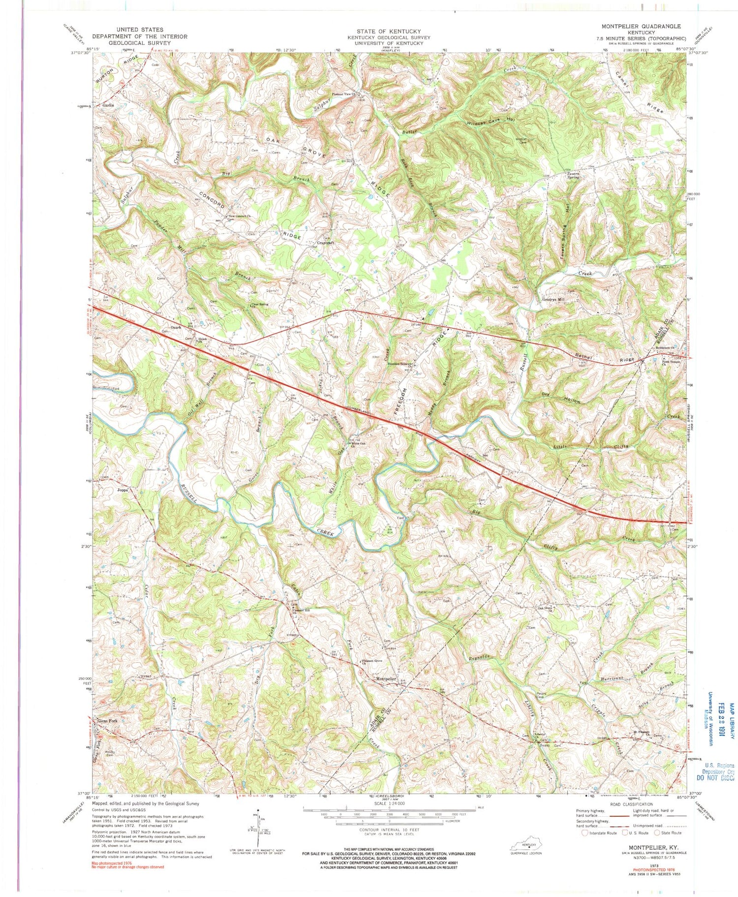 Classic USGS Montpelier Kentucky 7.5'x7.5' Topo Map Image