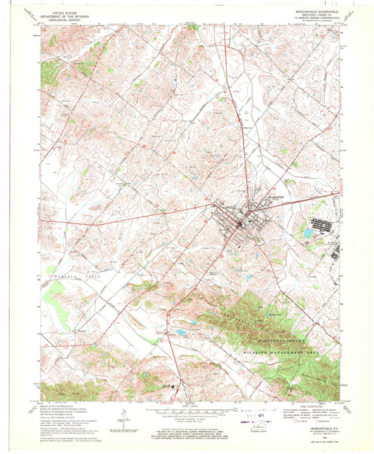Classic USGS Morganfield Kentucky 7.5'x7.5' Topo Map Image