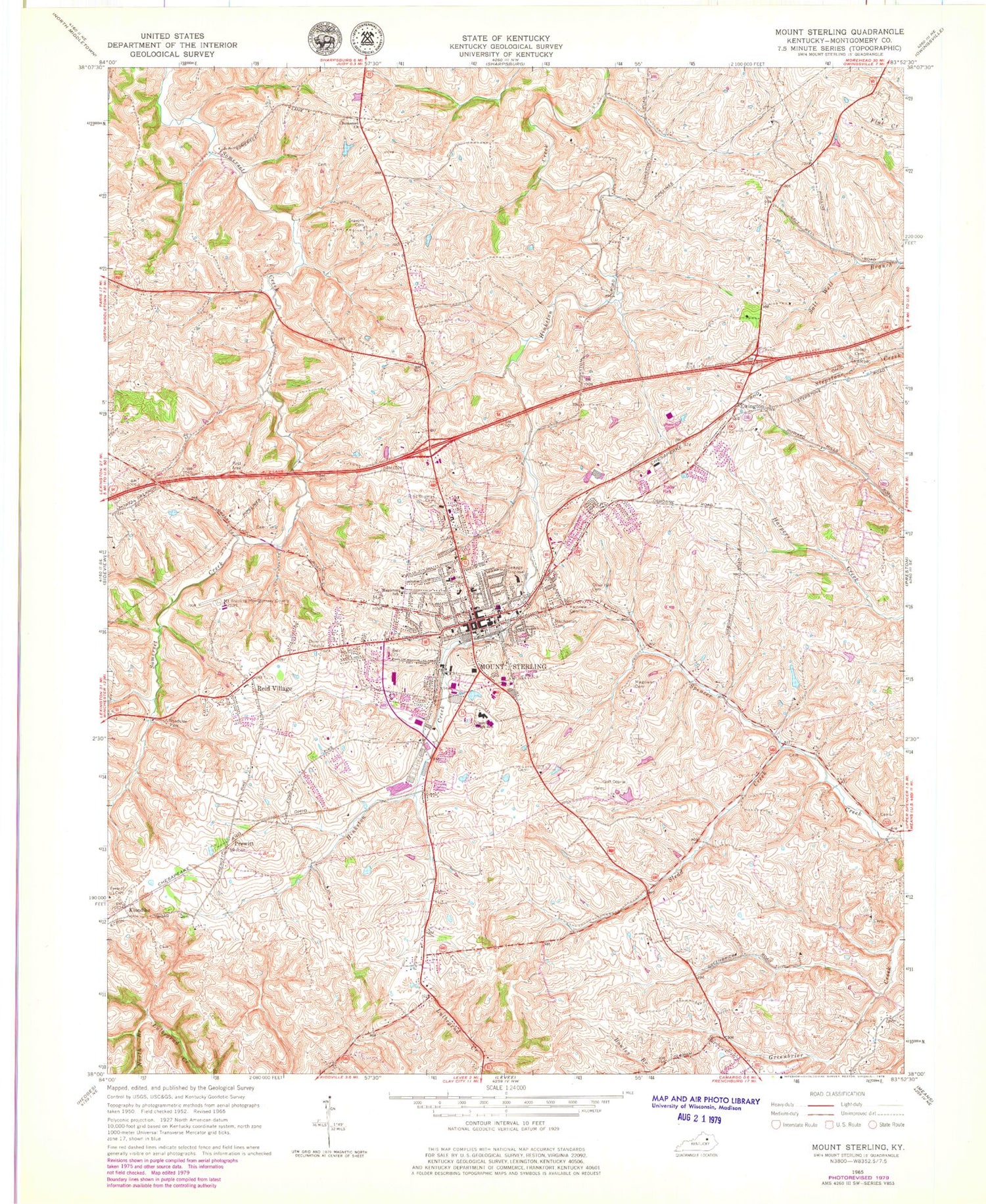 Classic USGS Mount Sterling Kentucky 7.5'x7.5' Topo Map Image