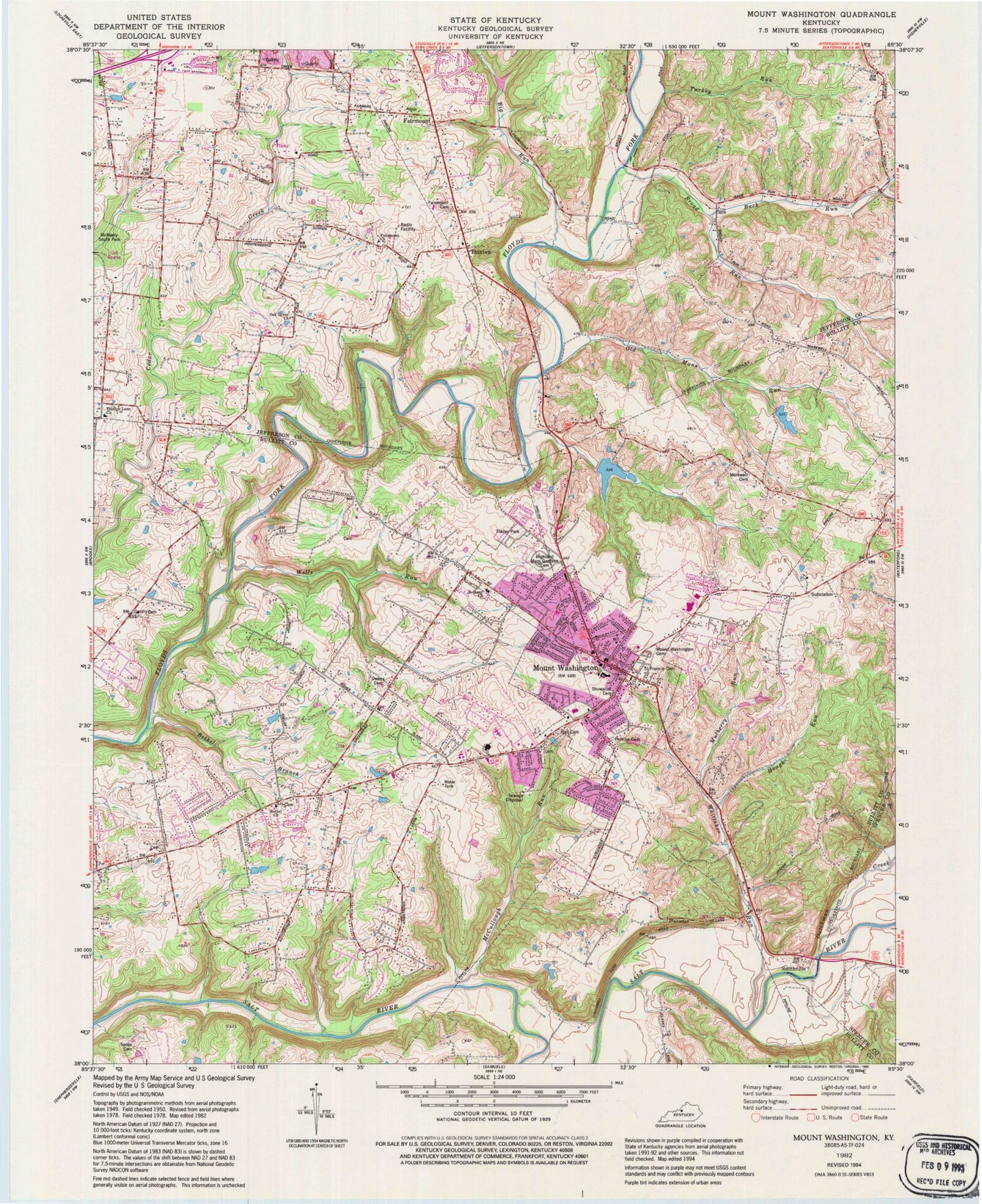 Classic USGS Mount Washington Kentucky 7.5'x7.5' Topo Map Image