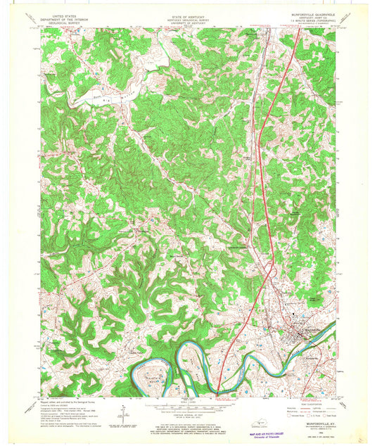 Classic USGS Munfordville Kentucky 7.5'x7.5' Topo Map Image