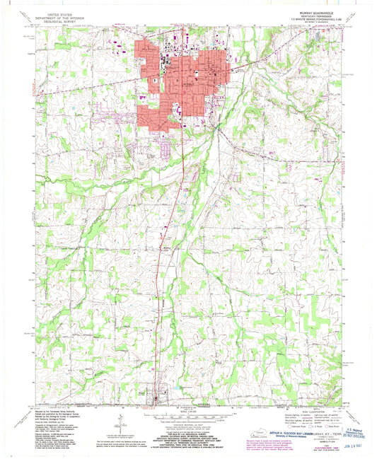 Classic USGS Murray Kentucky 7.5'x7.5' Topo Map Image