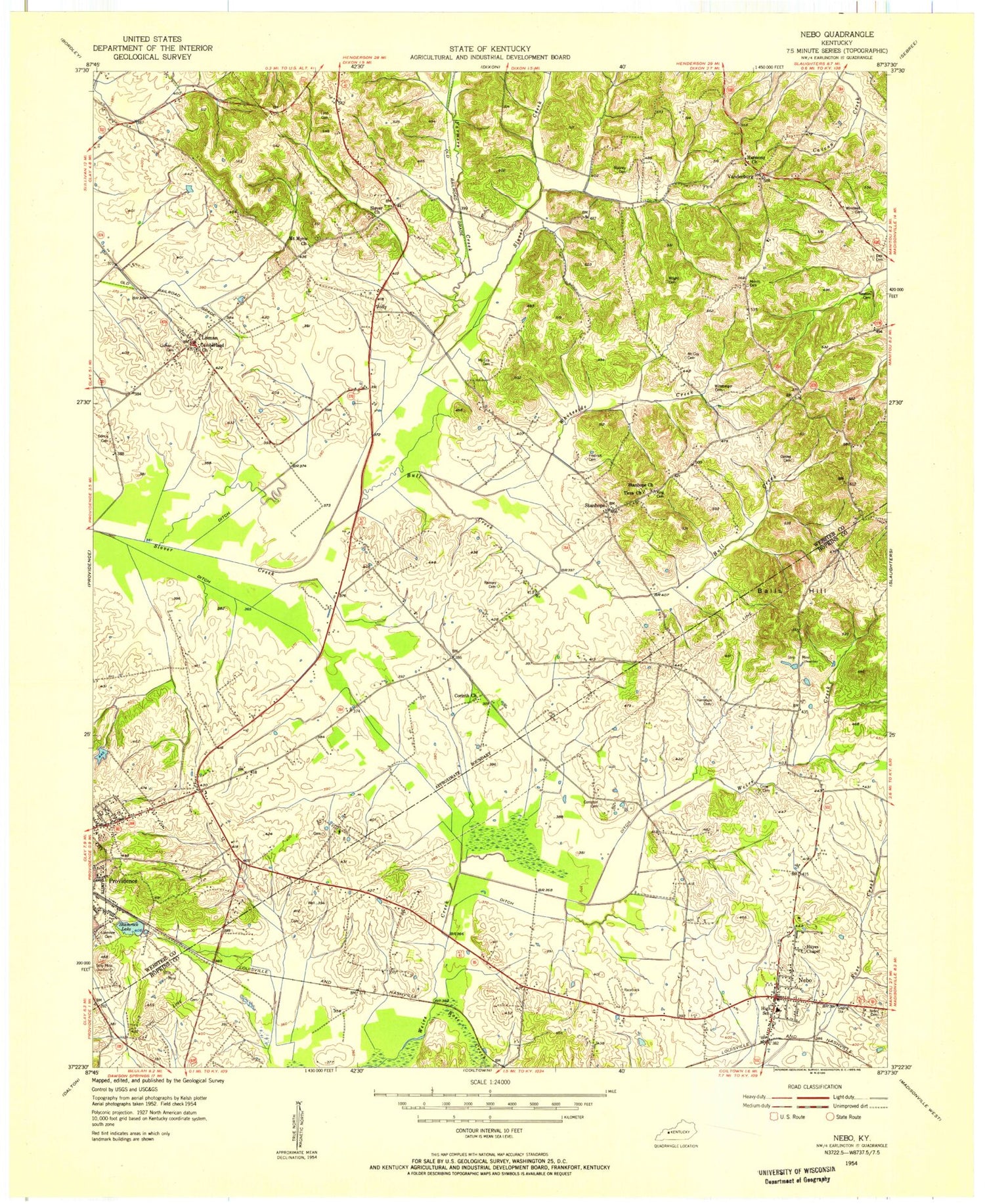 Classic USGS Nebo Kentucky 7.5'x7.5' Topo Map Image