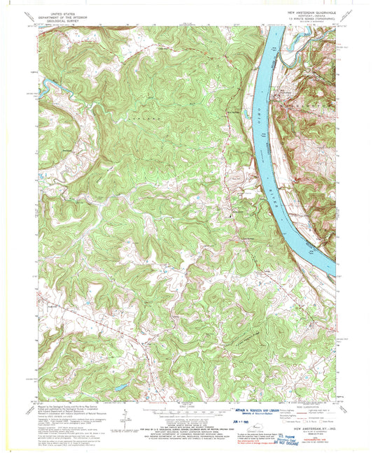 Classic USGS New Amsterdam Indiana 7.5'x7.5' Topo Map Image