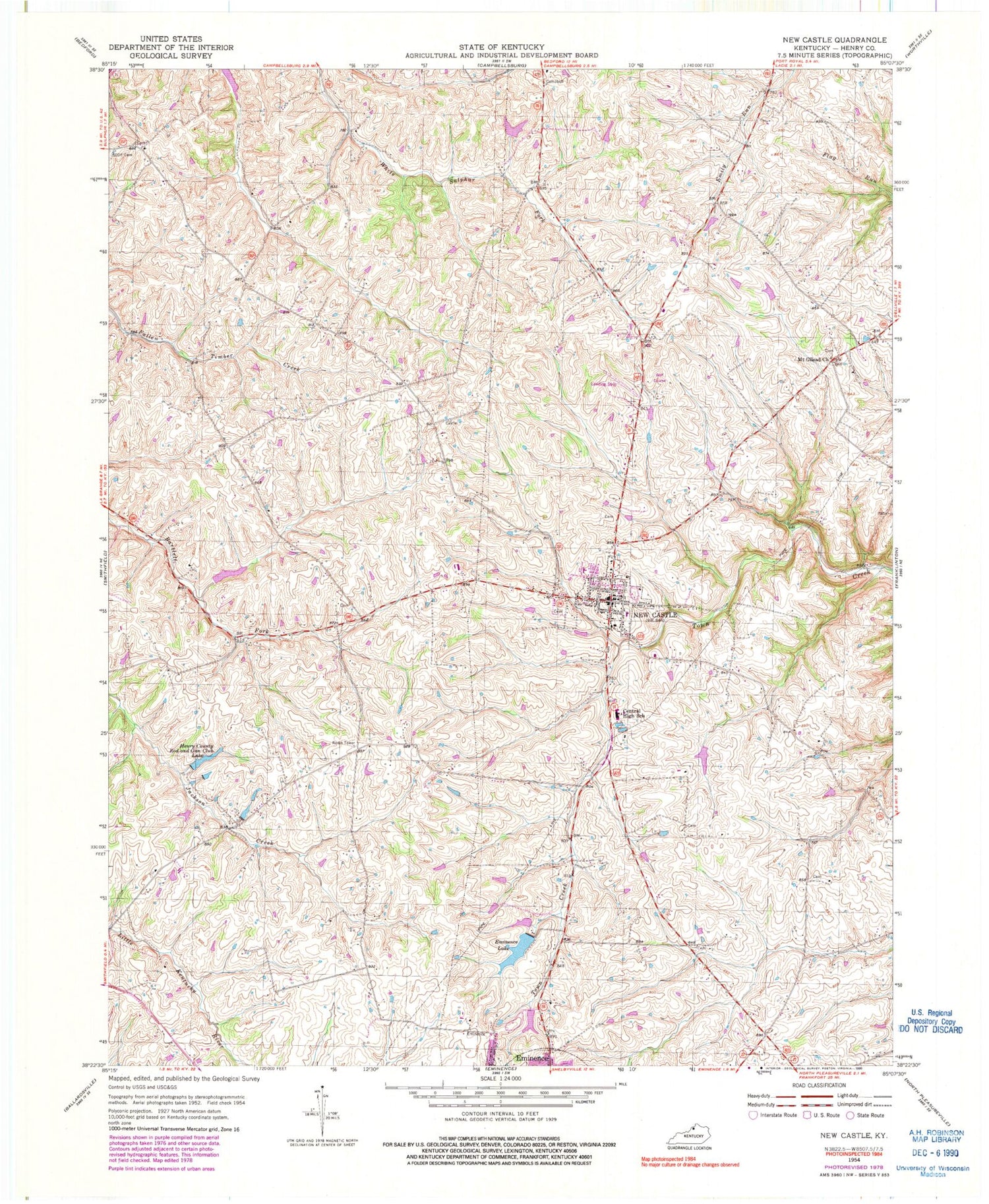 Classic USGS New Castle Kentucky 7.5'x7.5' Topo Map Image