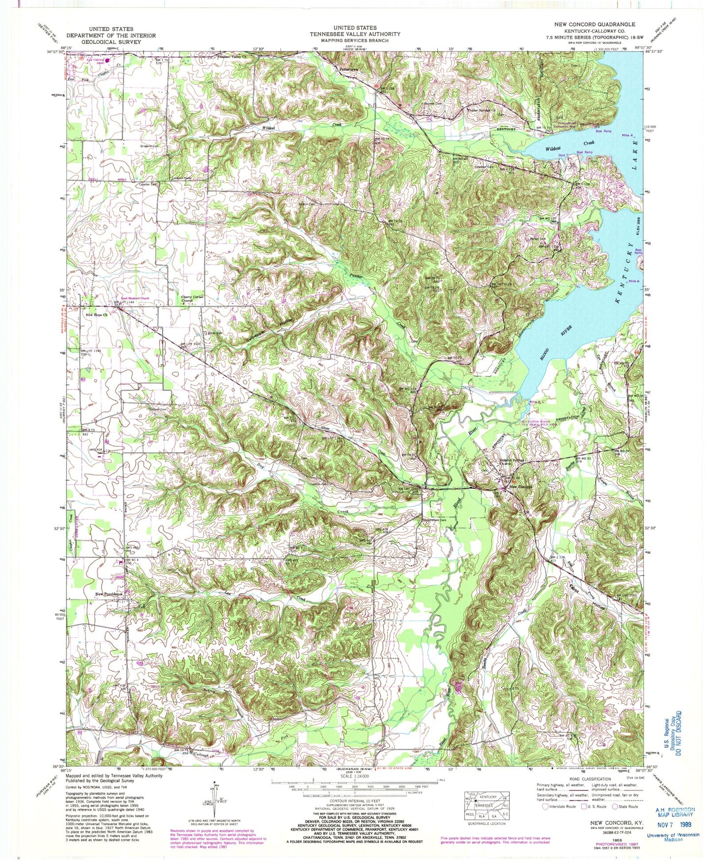 Classic USGS New Concord Kentucky 7.5'x7.5' Topo Map Image