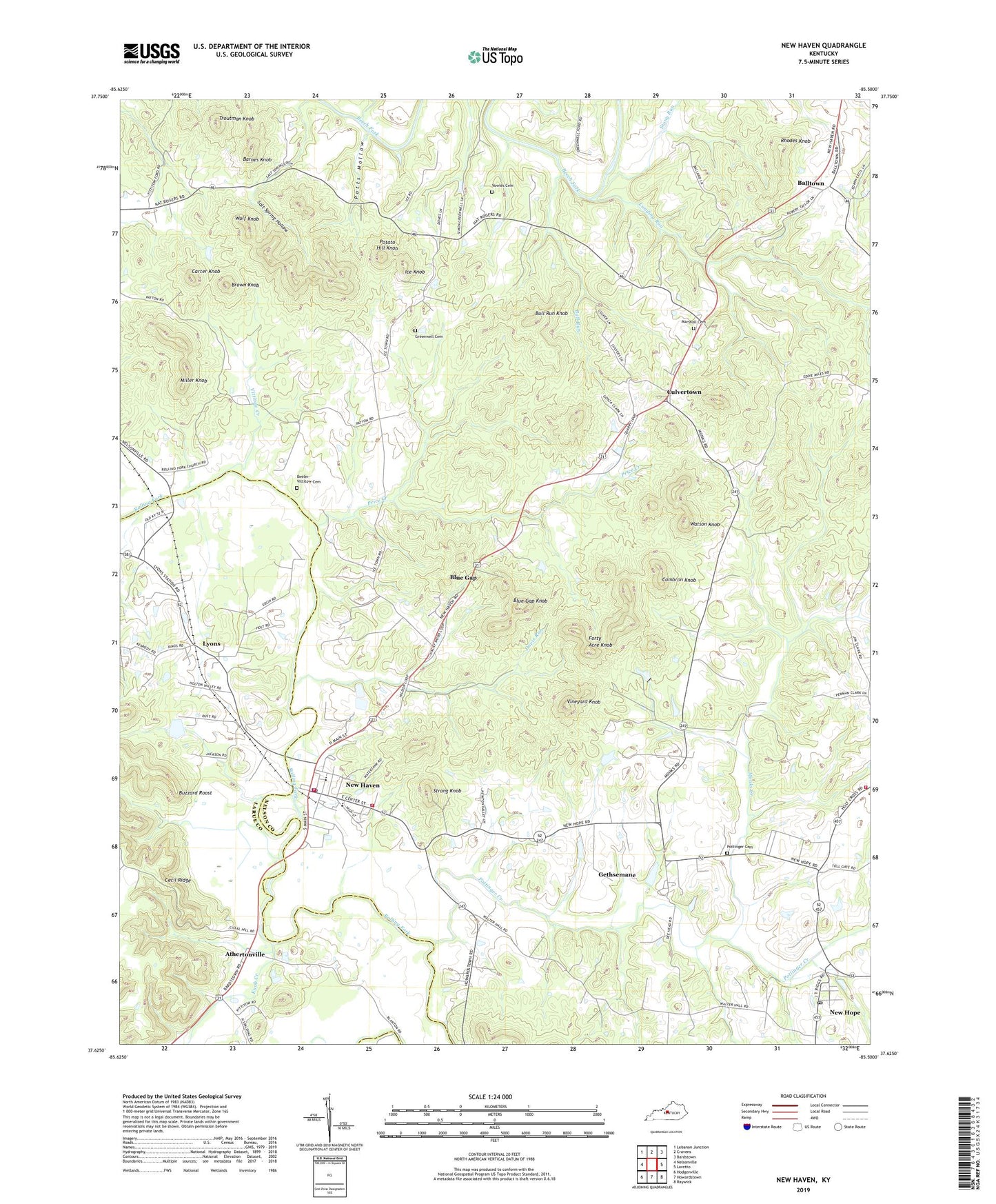 New Haven Kentucky US Topo Map Image