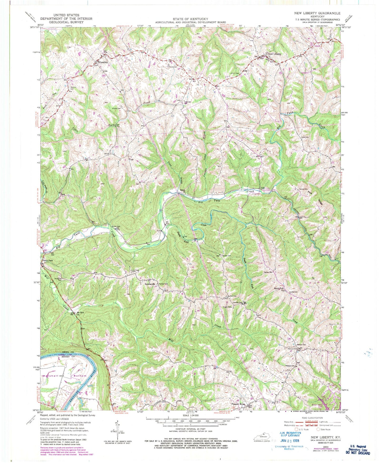 Classic USGS New Liberty Kentucky 7.5'x7.5' Topo Map Image