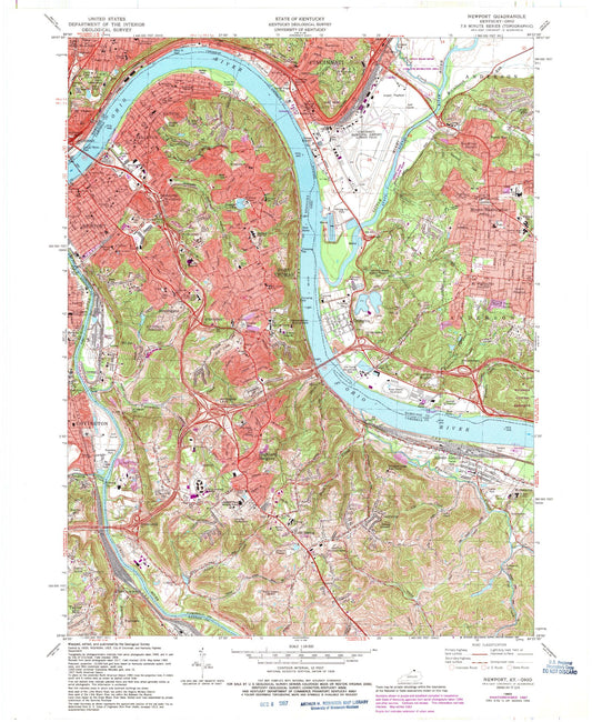 Classic USGS Newport Kentucky 7.5'x7.5' Topo Map Image