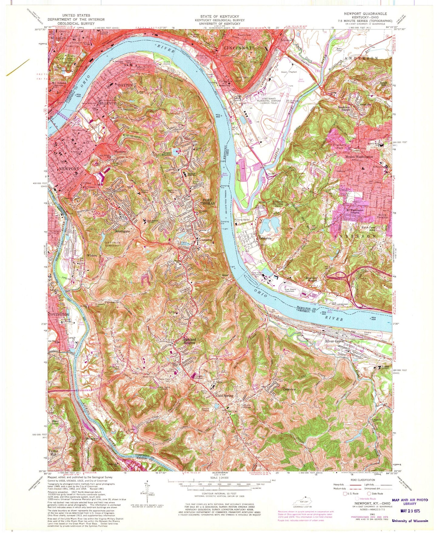 Classic USGS Newport Kentucky 7.5'x7.5' Topo Map Image