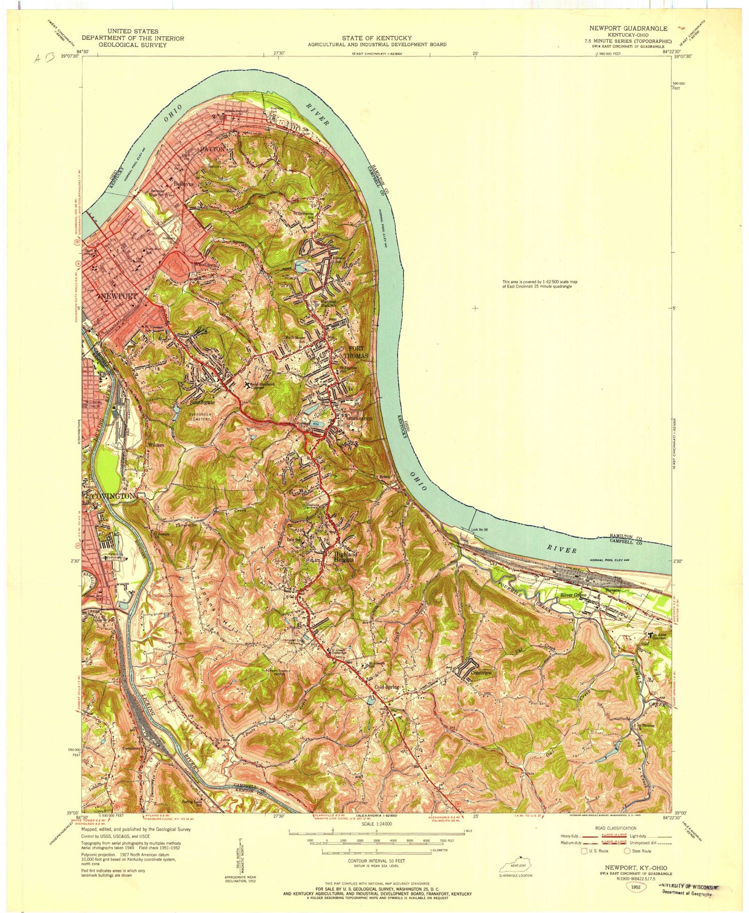 Classic USGS Newport Kentucky 7.5'x7.5' Topo Map Image