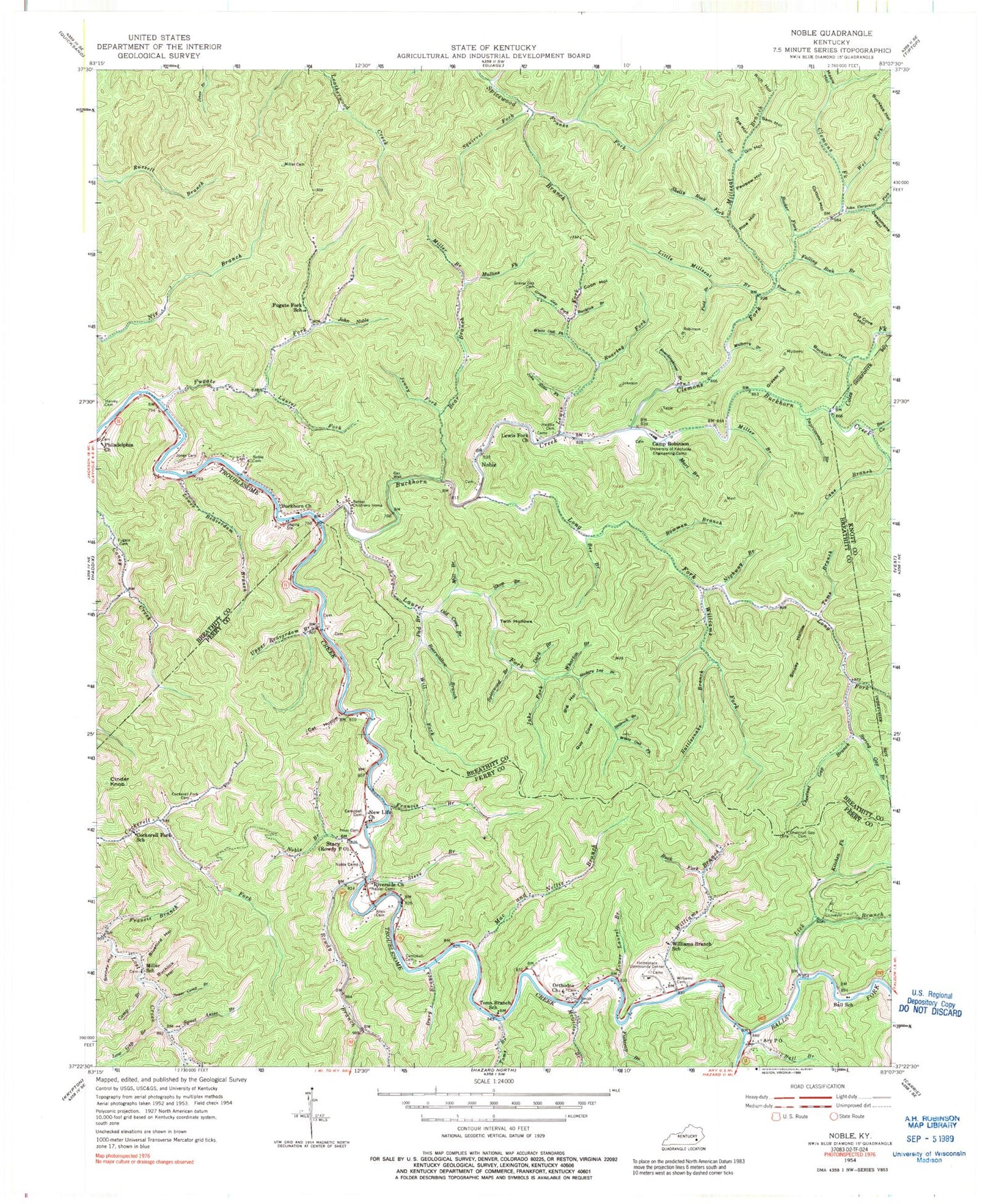 Classic USGS Noble Kentucky 7.5'x7.5' Topo Map Image