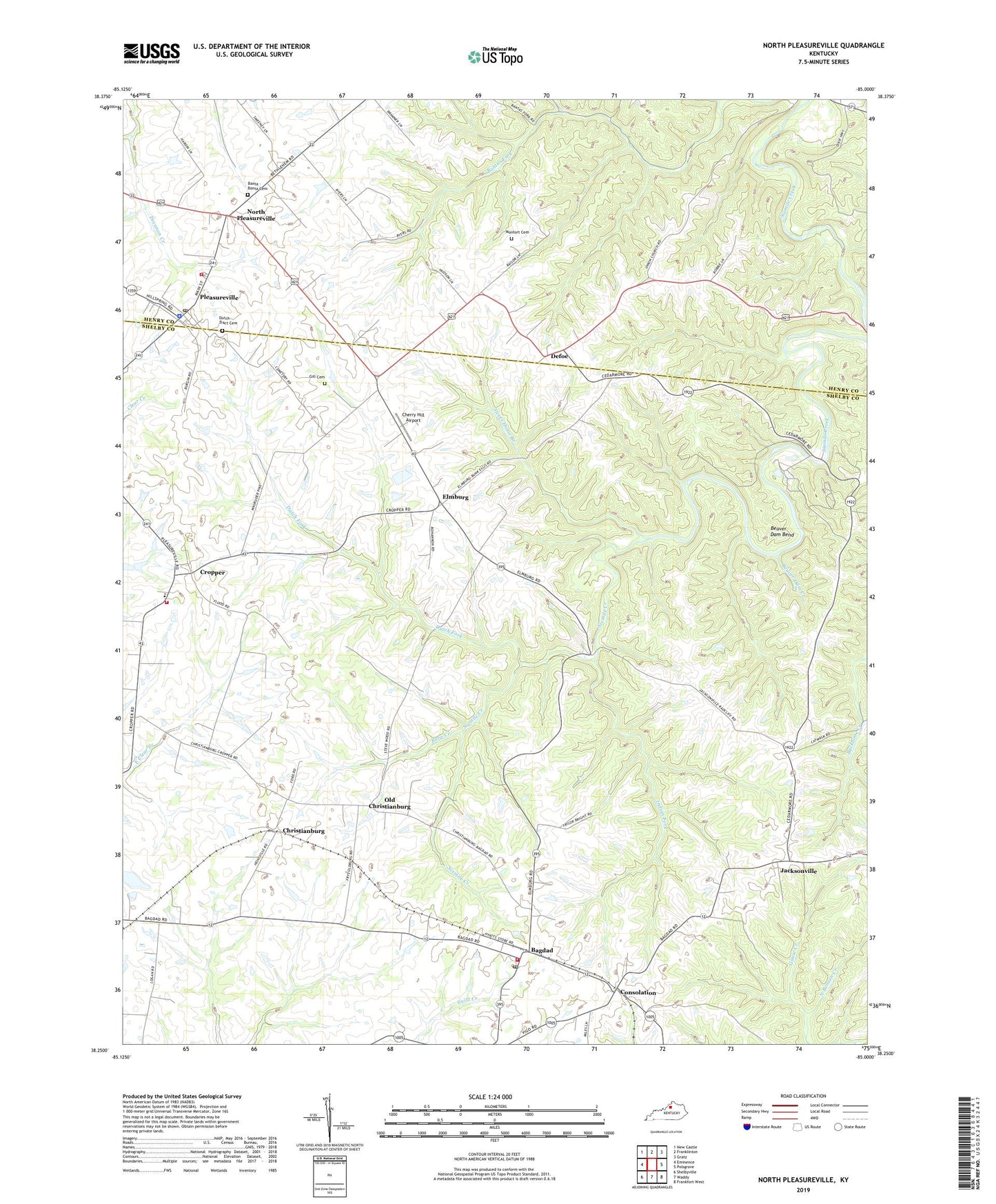 North Pleasureville Kentucky US Topo Map Image