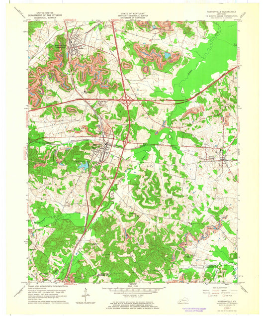 Classic USGS Nortonville Kentucky 7.5'x7.5' Topo Map Image