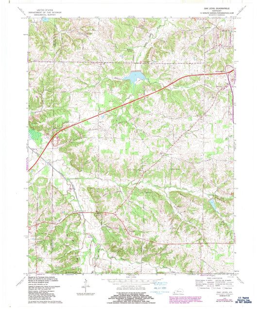Classic USGS Oak Level Kentucky 7.5'x7.5' Topo Map Image