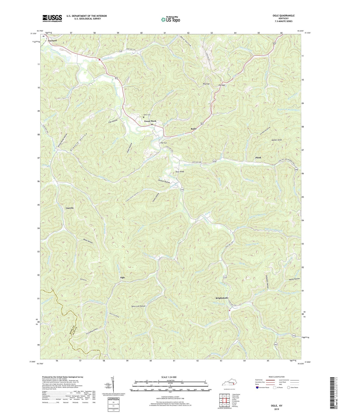 Ogle Kentucky US Topo Map Image