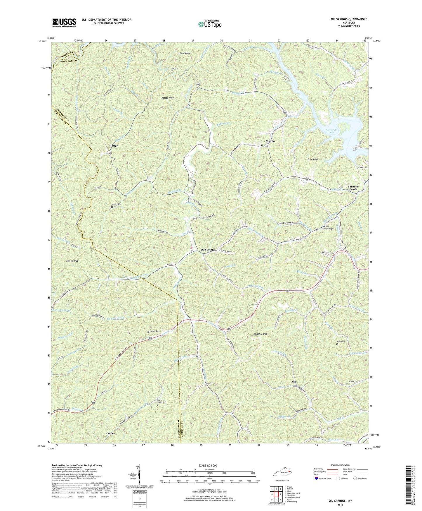 Oil Springs Kentucky US Topo Map Image