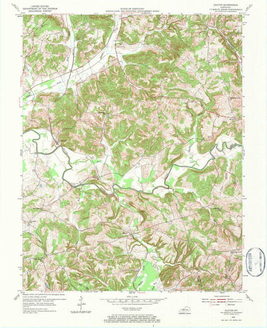 Classic USGS Olaton Kentucky 7.5'x7.5' Topo Map Image