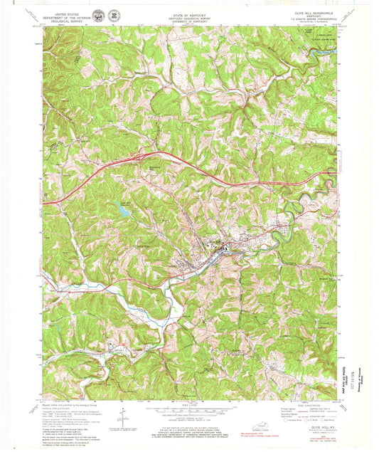 Classic USGS Olive Hill Kentucky 7.5'x7.5' Topo Map Image