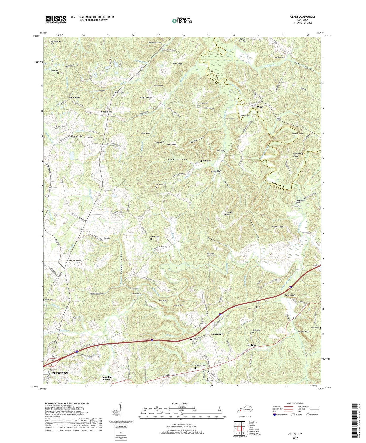 Olney Kentucky US Topo Map Image