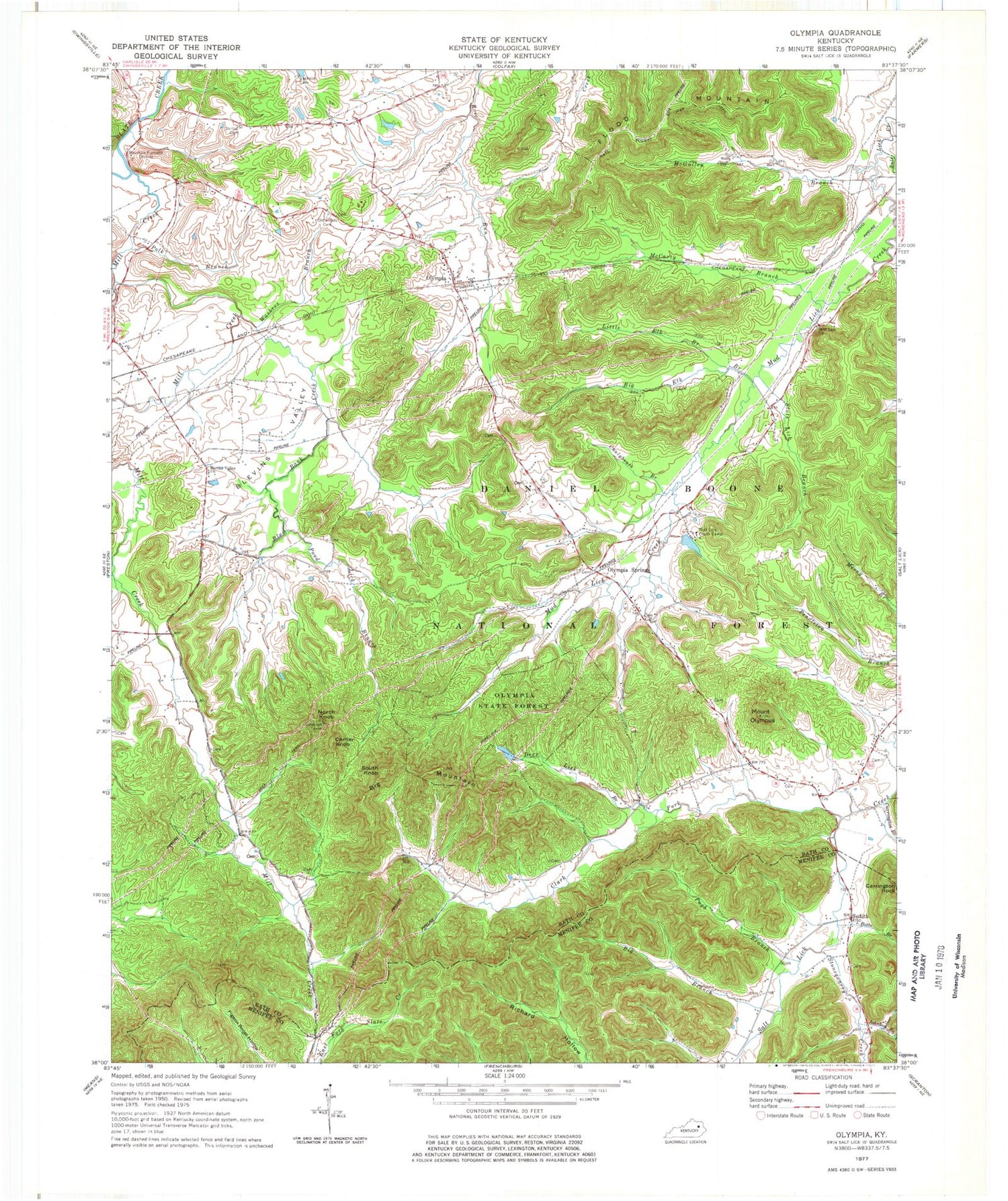 Classic USGS Olympia Kentucky 7.5'x7.5' Topo Map Image