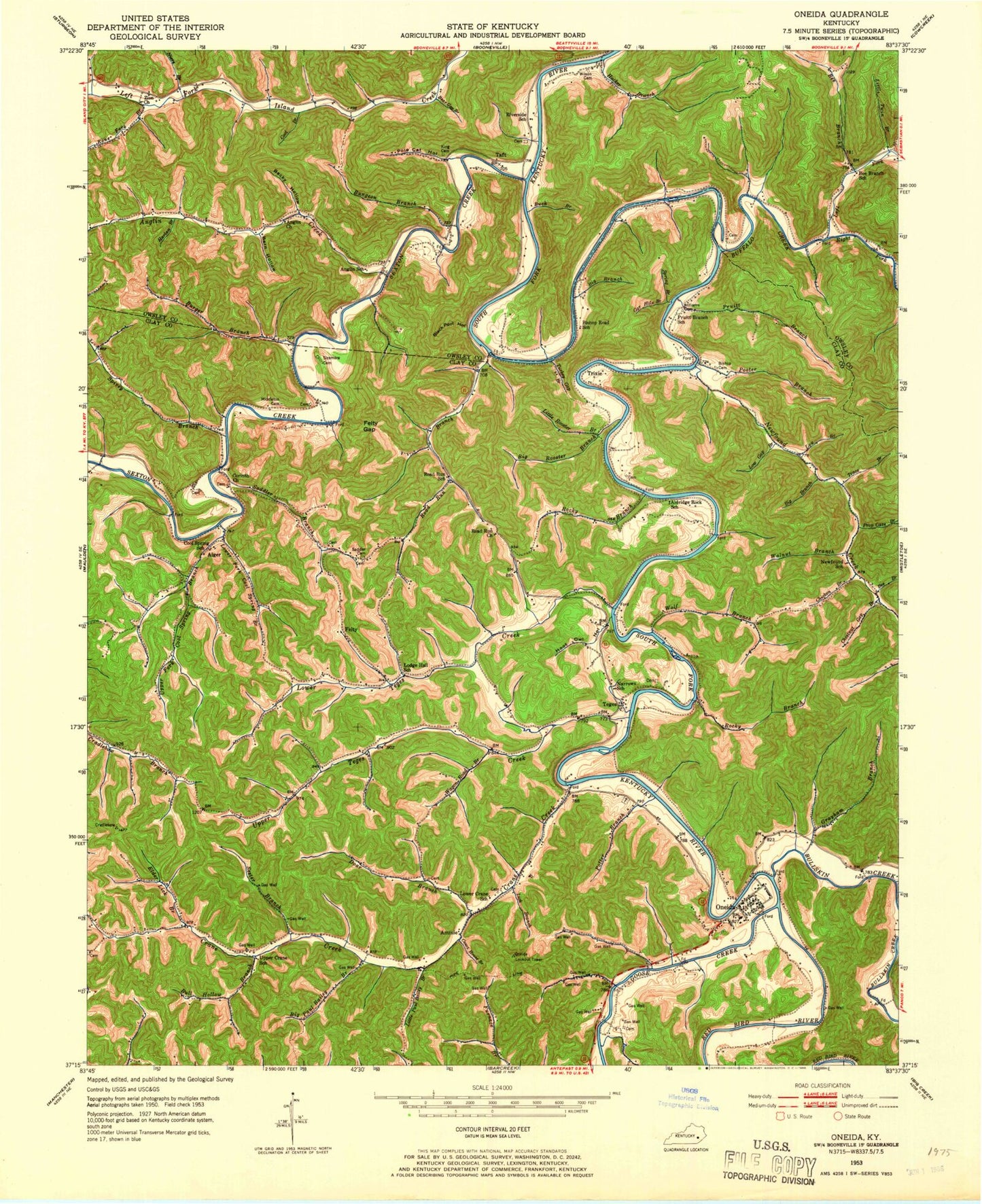 Classic USGS Oneida Kentucky 7.5'x7.5' Topo Map Image
