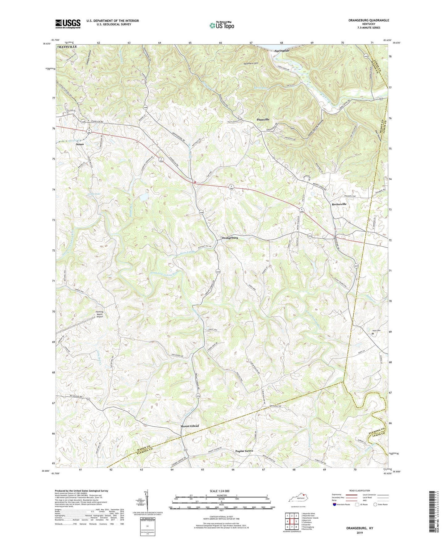 Orangeburg Kentucky US Topo Map Image