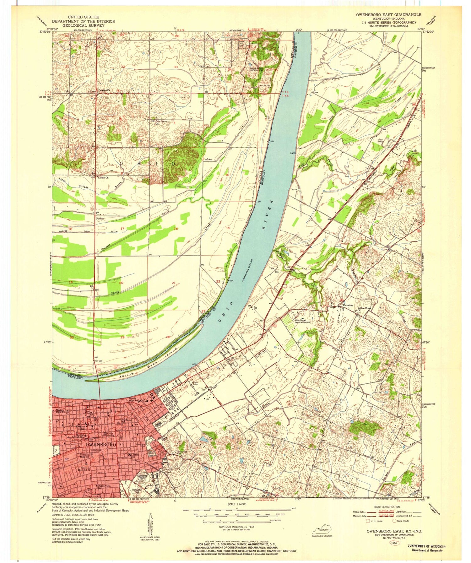 Classic USGS Owensboro East Kentucky 7.5'x7.5' Topo Map Image