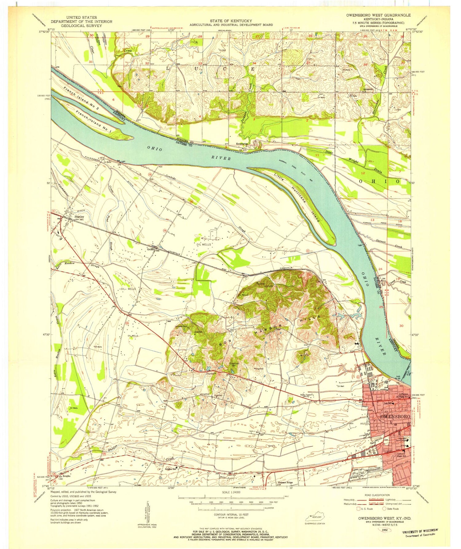 Classic USGS Owensboro West Kentucky 7.5'x7.5' Topo Map Image