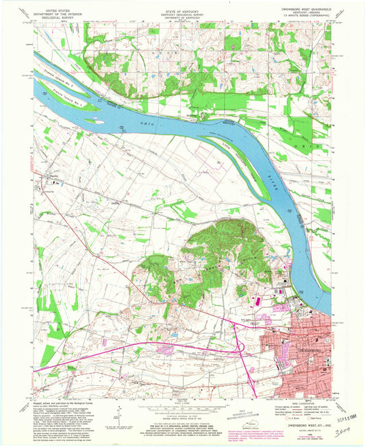 Classic USGS Owensboro West Kentucky 7.5'x7.5' Topo Map Image