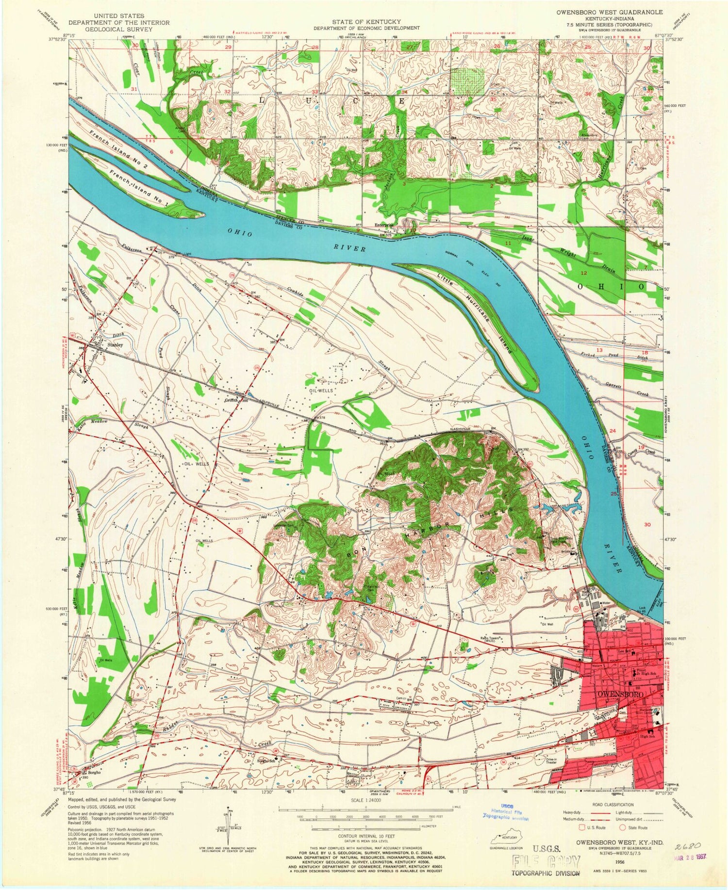 Classic USGS Owensboro West Kentucky 7.5'x7.5' Topo Map Image