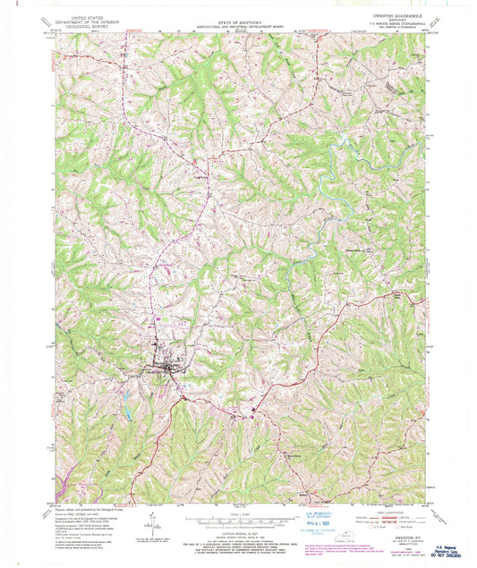 Classic USGS Owenton Kentucky 7.5'x7.5' Topo Map Image