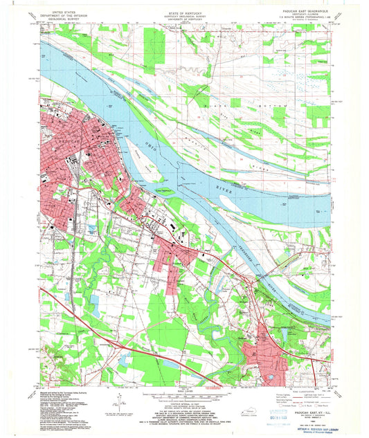 Classic USGS Paducah East Kentucky 7.5'x7.5' Topo Map Image