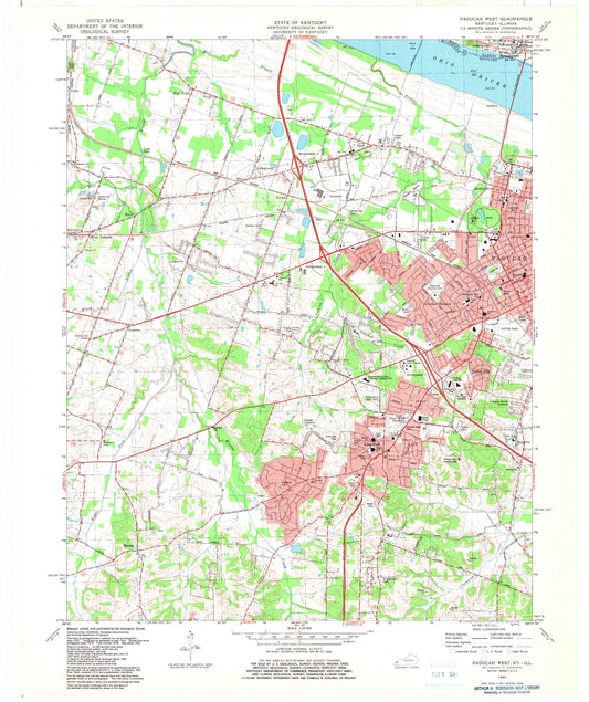 Classic USGS Paducah West Kentucky 7.5'x7.5' Topo Map Image